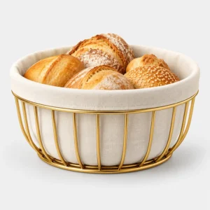 Golden Metal Bread Basket with Washable Fabric Liner (illustration)